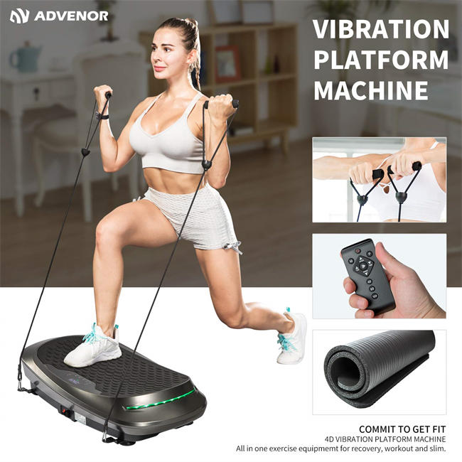 4D Vibration Plate Exercise Machine Triple Motor 120 Speed w/Loop Bands Whole Body Workout Fitness 3D/4D Vibration Platform Whole Body Vibration Machine for Home Fitness